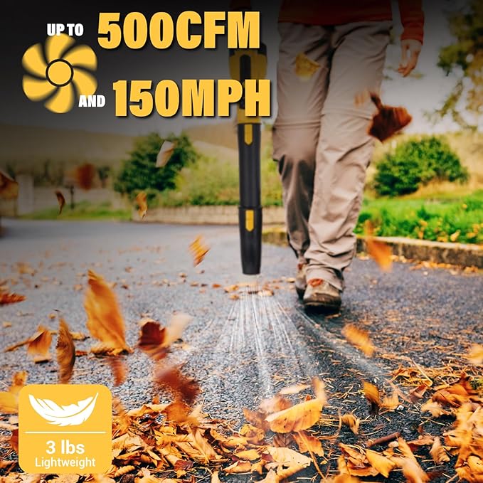 Cordless Leaf Blower for Dewalt 20V Battery - 500 CFM/150 MPH Electric Leaf Blower with Brushless Motor 6-Speed Adjustable (150MPH) for Lawn/Yard Care (Tool Only)