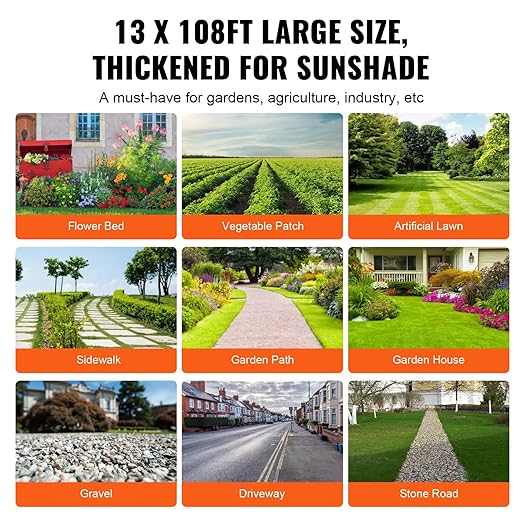 13ft x 108ft Weed Barrier Fabric 5oz Woven Geotextile Fabric Under Gravel Heavy Duty Landscape High Permeability for Driveway Garden Beds Construction Projects Polypropylene Black