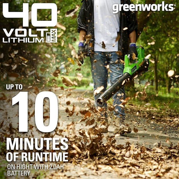 Greenworks 40V (115 MPH / 430 CFM) Brushless Axial Leaf Blower 2.0Ah Battery and Charger Included