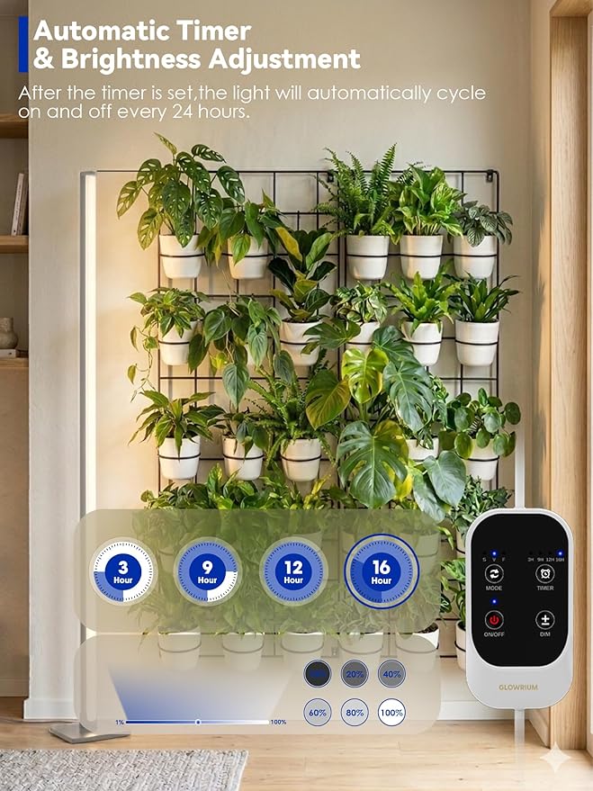 Standing Grow Light with Auto-Timer 36W Vertical Grow Lights for Indoor Plants3 Light Modes268 LEDs Detachable Full Spectrum Plant Lights for Wide Area Coverage in Indoor Plants (60IN-Silver)