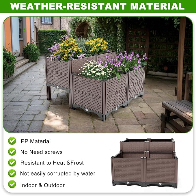 31.5X31.5X11 Raised Garden Beds Outdoor Heat And Frost Resistance Planters Herbs Garden Box With Drain Outlet Polypropylene Planter Boxes Outdoor For Vegetables And Flowers 440lbs Capacity