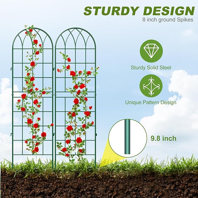 DoCred 4 Pack Garden Trellis for Climbing Plants 71 Inch Metal Plant Trellis for Plant Support Large Decorative Outdoor Trellis for Climbing Vegetable Flower Rose Vine Cucumber Green