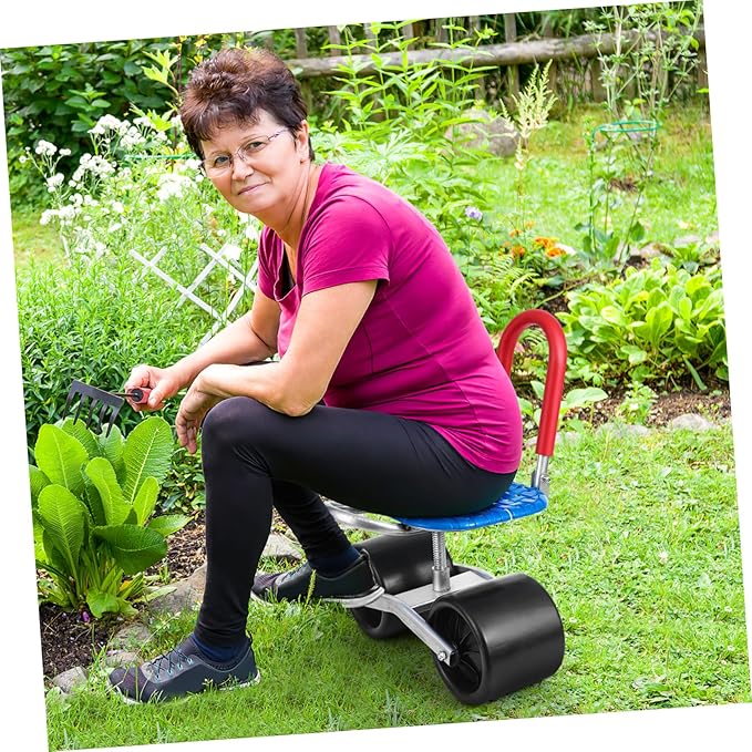 Garden Stool Wheels Height Adjustable Rotating Gardening Seat Portable Folding Garden Chair for Outdoor Planting and Trimming Heavy-Duty Gardening Supplies