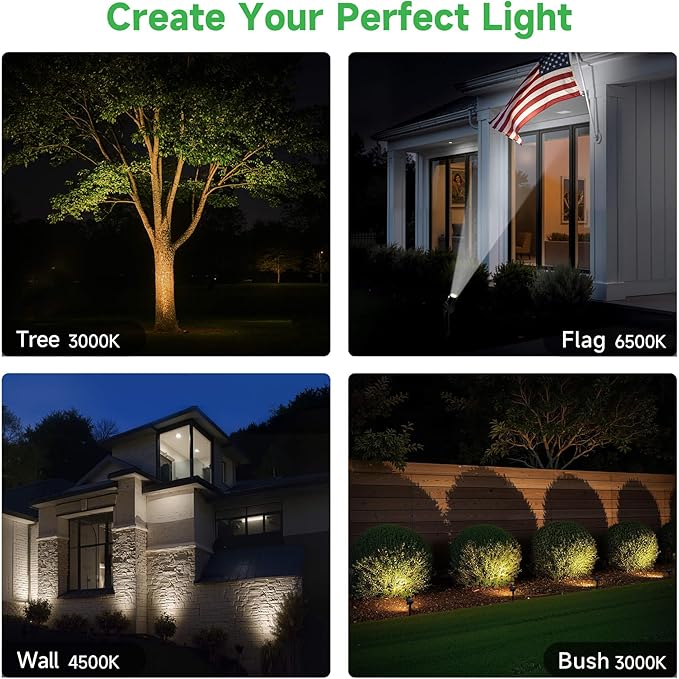 Outdoor Solar Spotlight Adjustable Angle Landscape Spotlight Waterproof 2500mAh All Night Separate Panel LED Uplight Dusk to Dawn 5 Lighting Modes for Outside Patio Wall Path House 4 Pack