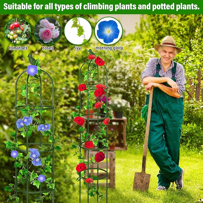 Sadnyy 4 Pack 6 ft Garden Obelisk Trellis for Climbing Plants Outdoor Rustproof Rose Pots Tall Garden Trellis for Outdoor Indoor Vines Flower Plants Support(Green)