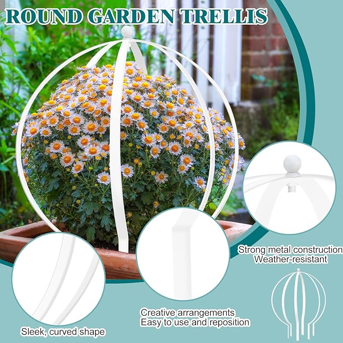 2 Pcs Large Metal Trellis Obelisks Sturdy Round Circle Trellis for Climbing Plant Support Indoor Outdoor Potted Vines Cucumbers &amp Flowers Patio Doorway Garden Decor (White 25.20 x 21.26'')