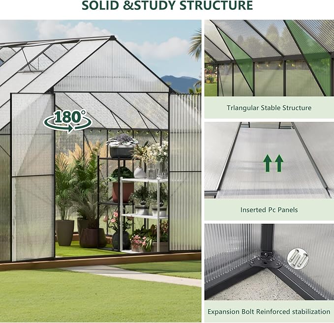 Green House for Outside Greenhouse for Outdoor Walk-in Garden Greenhouses Heavy Duty Polycarbonate Greenhouse Backyard Green Houses (10x10)