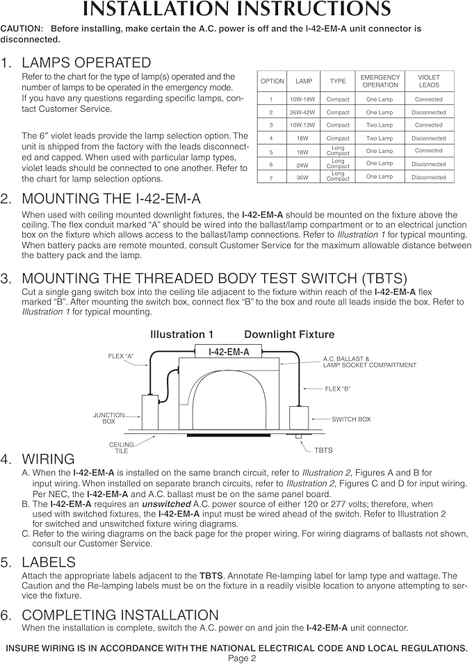 IOTA I42 A (I-42-EM-A) Compact Emergency Lighting Battery Pack Ballast with Dual Flex Conduit
