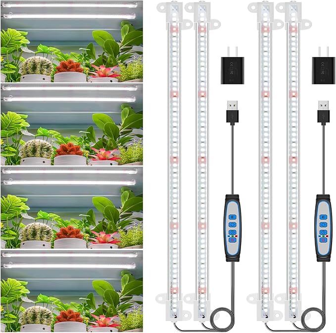 Wiaxulay LED Grow Light Strips 6000K Full Spectrum Sunlike Growing Lamp with 6/12/16H Timer 5 Dimmable Levels for Hydroponics Succulent Plant Shelf 2 Pack