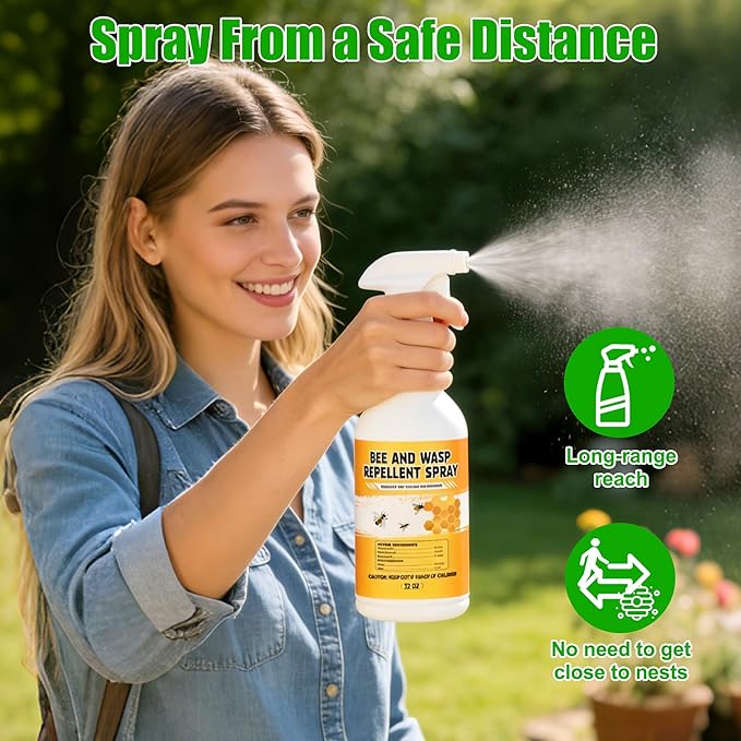 Wasp Repellent Spray - Bee Spray with 100% Safe &amp Natural Protection with Long-Lasting FormulaHornet Spray Fresh &amp Energizing Scents for Outdoor &amp Home