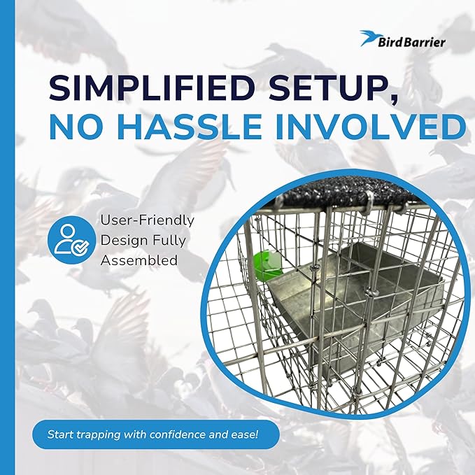 Bird Barrier Humane &amp Durable Pigeon Trap | Secures Up to 12 Pigeons | 3 One-Way Doors with Guards | Easy Transport &amp Setup | 35x16x8 with Center Access | Lightweight 10 lbs Bird Management