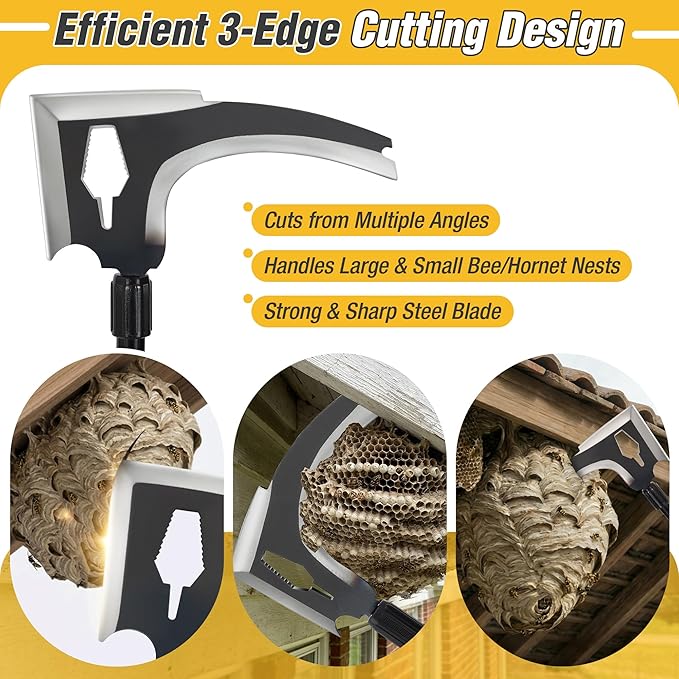 3 PCS Wasp Nest Removal Tool Set 100 Inch Extendable Pole with 3-Edge Scraper Beekeeper Hat &amp Leather Gloves for Safe Removal of Hornet Wasp &amp Bee Nests