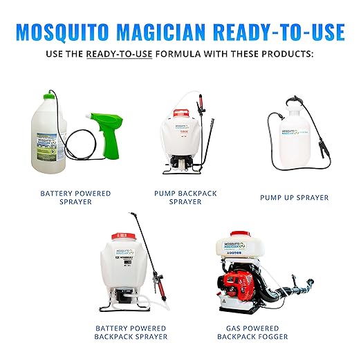 Mosquito Magician Ready to Use Liquid Solution – Kills Mosquitoes Fleas &amp Fire Ants – Use with Mosquito Foggers Sprayers &amp Misting Systems – Pet &amp Yard Safe for Lawns Patios Outdoors