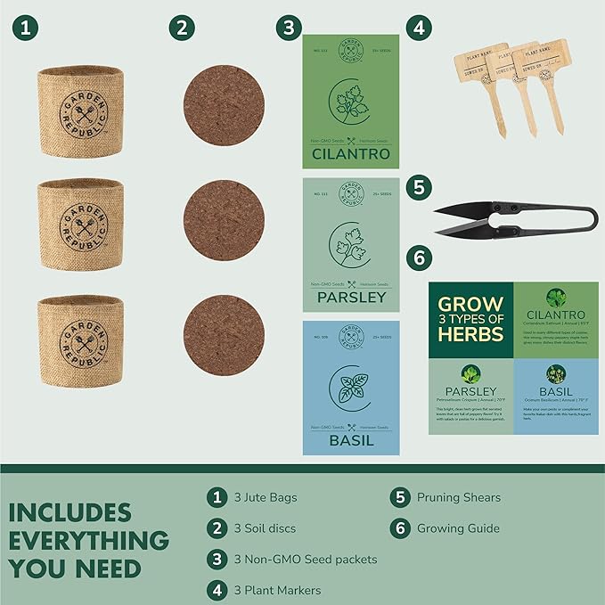 Garden Republic Indoor Herb Garden Kit - DIY Herb Plants Starter Economy Kit - Grow Kits for Growing Herbs Indoors Kitchen Balcony Window Sill - Basil Parsley Cilantro