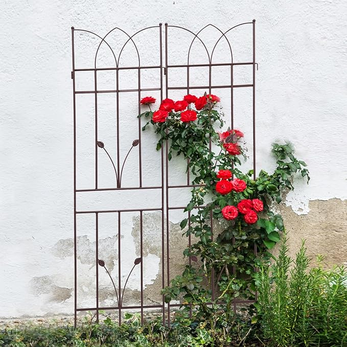 4 Pack Metal Garden Trellis 71 X 17.7 Rust-Resistant Trellis for Climbing Plants Outdoor Flower Support Brown Iron Brown Sturdy Metal Frame Outdoor Garden Decor Durable Garden Support