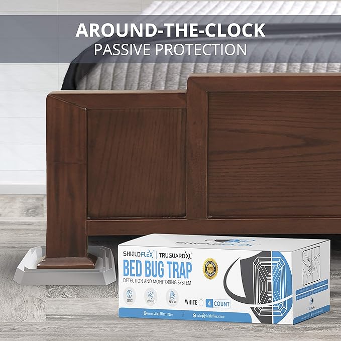 Bed Bug Trap — 4 Pack | TruGuard XL Bed Bug Interceptors (White) | Extra Large Bed Bug Traps for Bed Legs | Reliable Insect Detector Interceptor and Monitor for Pest Control and Treatment