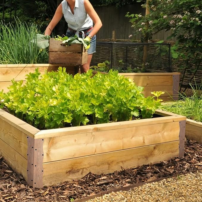Set of 8 Raised Garden Bed Corner Brackets with Wood Screws Rust Resistant Metal Connectors 11 x 3 x 3 for 20-24 Beds Raised Bed Corners for Vegetable Planter Garden Wood Grain