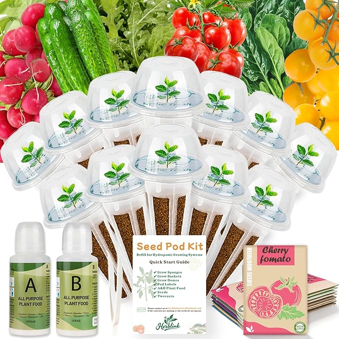 Salad Seed Pods Kit Hydroponic - 12 Refill Grow Pods with 6-Packet Seeds of Mini Cucumber Arugula Spinach Cherry Radish Red &amp Yellow Cherry Tomato Compatible with All Hydroponics Growing Syst