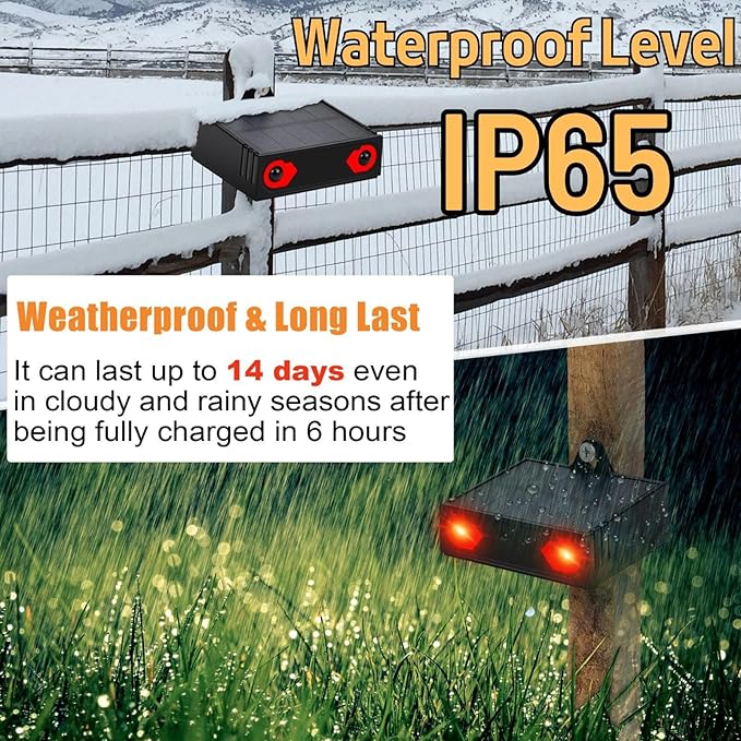 Solar Predator Control Light Nocturnal Animal Repeller Deer Repellent Device Coyote Deterrent Keep Wild Nighttime Animals Away from House Yard Farm Chicken Coop with Dual Red Strobe Lights Pack of 4
