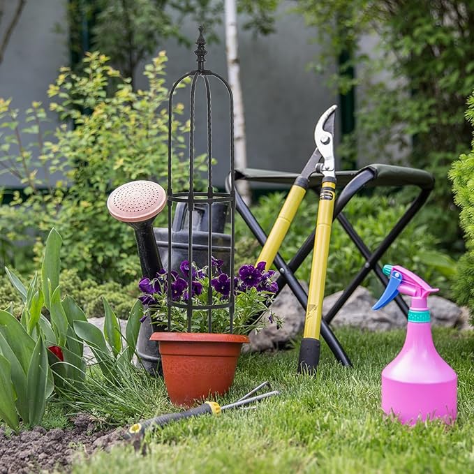 FAVOMOTO Metal Garden Trellis Obelisk for Climbing Plants 8mm Black U-Shaped Pipe Vine Support Frame 120cm Tall Outdoor Plant Climbing Structure for Roses and Vegetables
