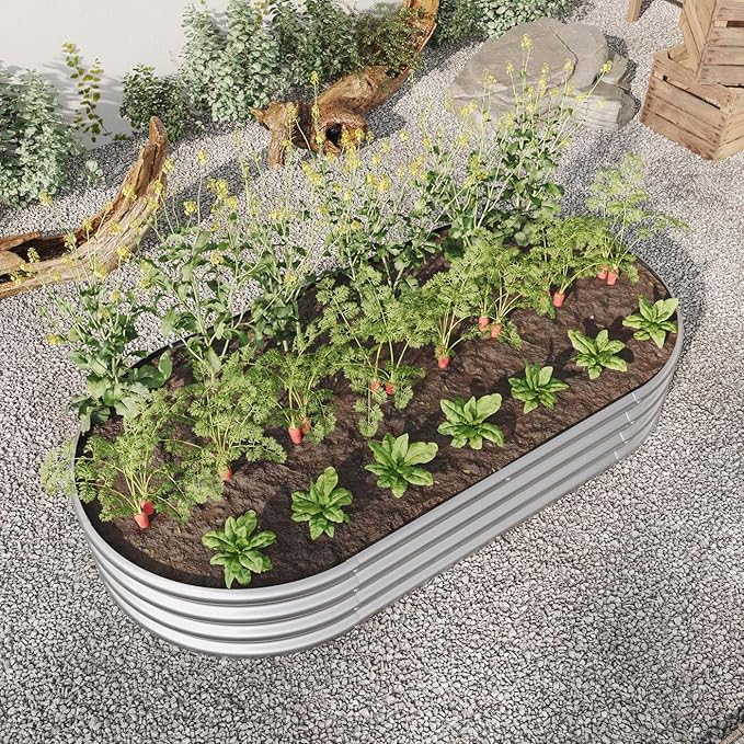 4x2x1ft Heavy Duty Metal Raised Garde Bed Kit Oval Large Metal Planter Boxes for Vegetables/Herbs/Flowers Galvanized Planter Raised Garden Beds for Outdoor with Reinforced Edges (2Pcs 4x2x1ft)