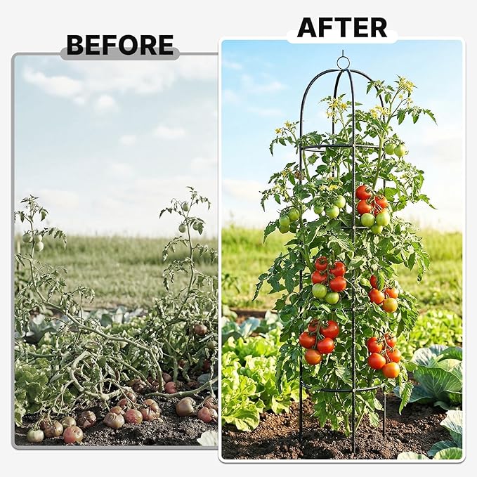 Metal Trellis for Climbing Plants Outdoor 2026 Upgrade 100% Metal with Powder Coating Rose Flowers Grape Pea Cucumber Tomato Cage - 6.3 FT Freestanding Plant Support