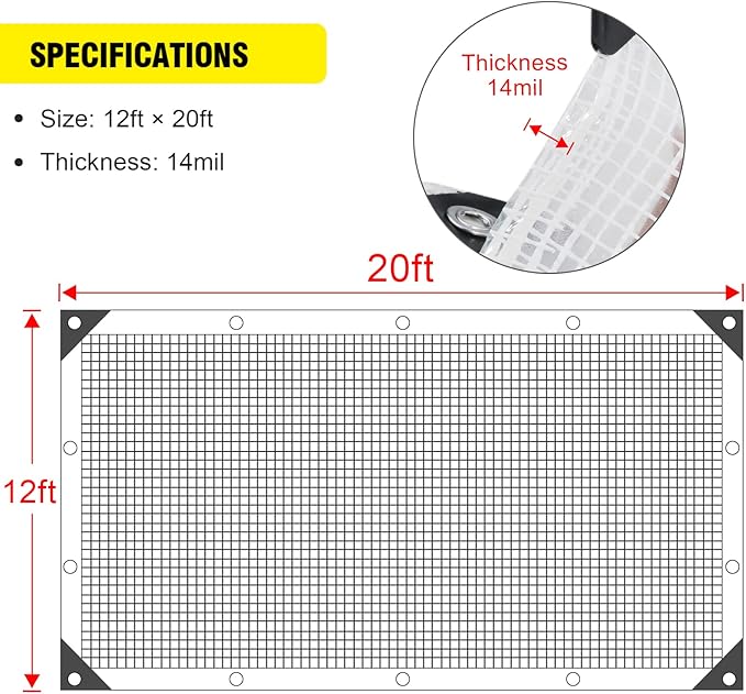 Clear Greenhouse Heavy Duty tarp 14 Mil Clear Waterproof CoverUV Resistant Poly Tarp with Grommets 12 x20ft Superior Strengthfor Gardening Farming Nursery Garden