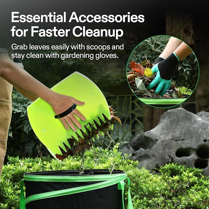 VIVOSUN 40-Gallon Collapsible Garden Bag Yard Waste Bin with Hard-Shell Bottom Leaf Scoops and Gloves Collapsible Yard Waste Containers for Lawn Care and Camping