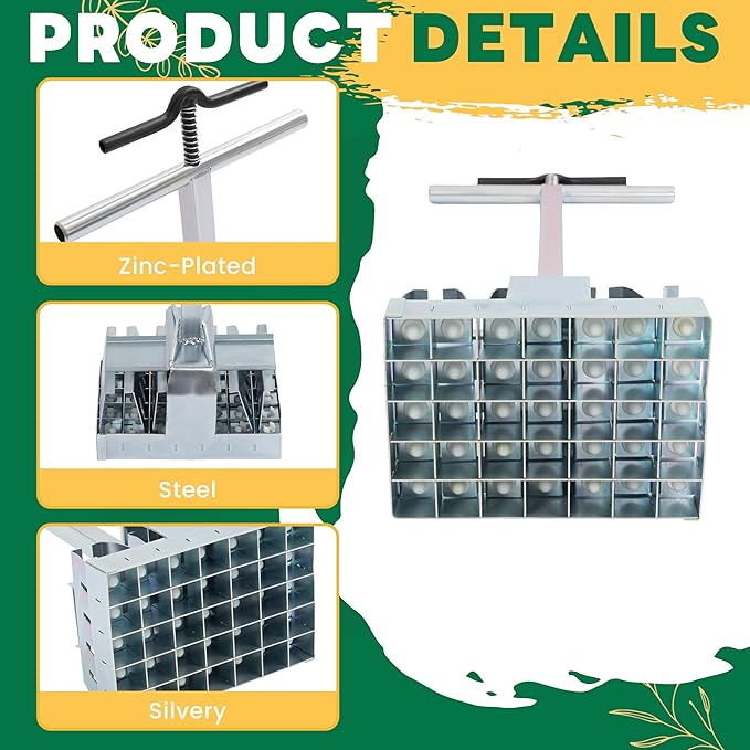 KUAFU Soil Block Maker Soil Blocker Compatible with The 1020 Tray Suitable for Seeding Seed Starting Seed Starting Soil Propagating Cuttings or Transplanting Seedlings Zinc-Plated Steel