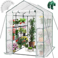 Greengro Greenhouse 57 x 57 x 76'' Greenhouses for Outdoors Portable Greenhouse Kit with Mesh Side Windows PE Cover 8 Shelves Heavy Duty Walk in Green House for Backyard Garden Indoor Outside