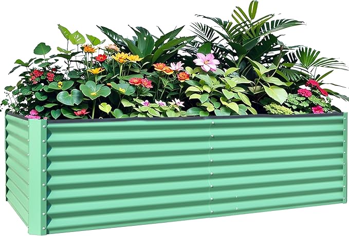 8x4x2 ft Galvanized Raised Garden Bed Outdoor Planter GBoxes Large Metal Planter Box for Gardening Vegetables Fruits FlowersGreen