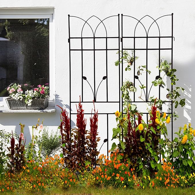 4 Pack Trellis for Climbing Plants Outdoor 6 FT Tall Galvanized Steel Garden Trellis for Patio Lawn Wall Decor Plant Trellis for Vine Cucumber Tomato Flower Clematis Roses Black