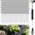 6 Inch Landscape Staples with Hook &amp Hammer - 200pcs Circle Top Weed Barrier Stakes Kit 9 Gauge Galvanized Rust-Resistant Garden Fabric Pins for SOD Garden Edging Install &amp Remove Tools In