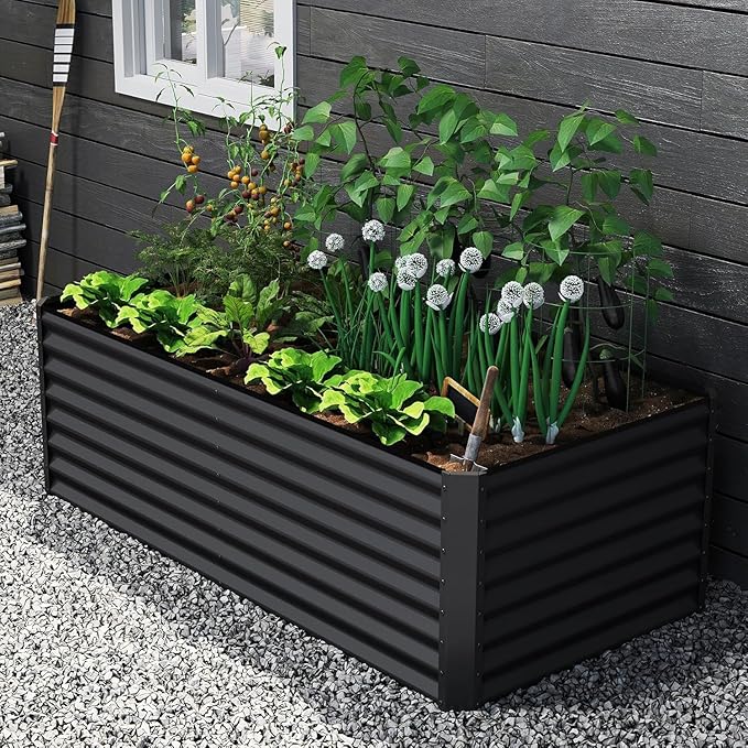 Planter Boxes Outdoor 6x3x2 Ft Metal Garden Raised Bed Galvanized Garden Boxes Outdoor Raised for Elevated Vegetable Flower Herbs (6x3x2FT-Dark Gray)