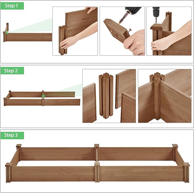 Yaheetech 8x2ft Wooden Horticulture Raised Garden Bed Divisible Elevated Planting Planter Box for Flowers/Vegetables in Backyard/Patio Outdoor Dark Brown 95 x 25 x 11in