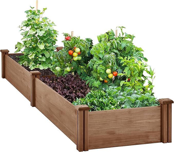 Yaheetech 8x2ft Wooden Horticulture Raised Garden Bed Divisible Elevated Planting Planter Box for Flowers/Vegetables in Backyard/Patio Outdoor Dark Brown 95 x 25 x 11in