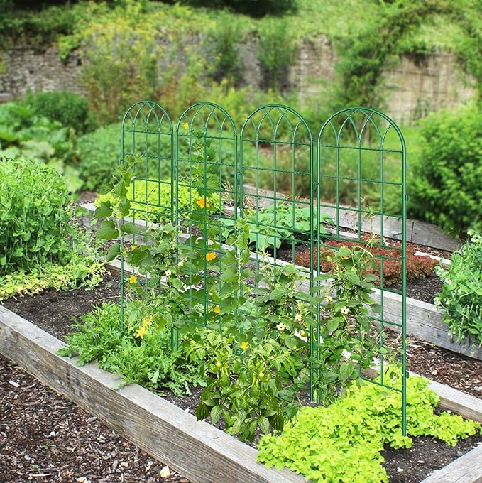 4 Pack Metal Garden Trellis for Climbing Plants Green Metal Garden Trellis for Vines Plant Rose Vegetable SupportLarge Decorative Outdoor Trellis