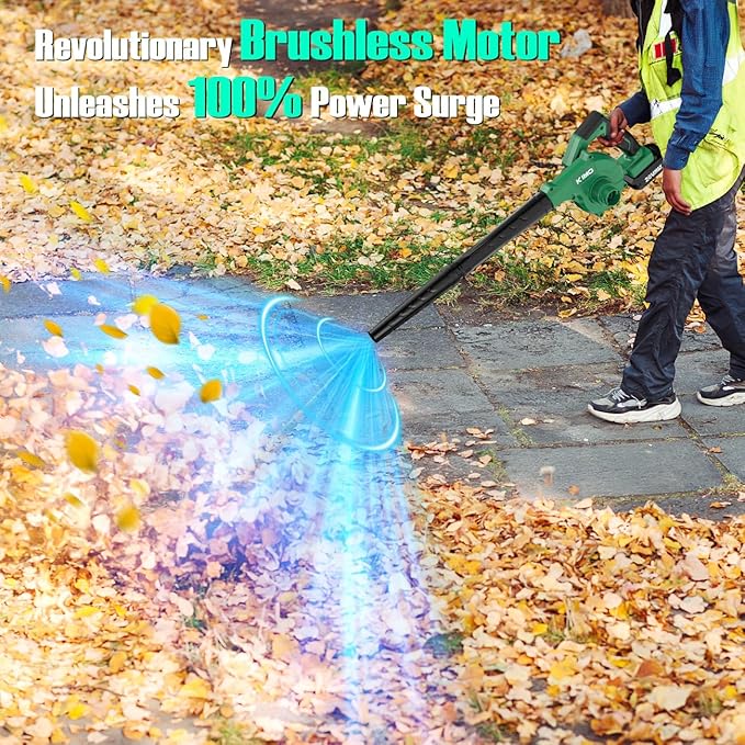 K I M O. Cordless Leaf Blower and Vacuum Combo 4 In 1 3 Nozzles for Inflation and Deflation 190MPH/260CFM Smart Panel with 3 Modes 20 Extended Tube 2000mAh Battery Cordless Blowers for Lawn Care