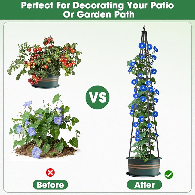 Obelisk Trellis for Climbing Plants 6 FT Garden Trellises with 16mm Thickened Plastic-Coated Metal Pipes Trellis for Climbing Potted Plant Vine Flower Rose Vegetable Tomato Cucumber Outdoor Indoor