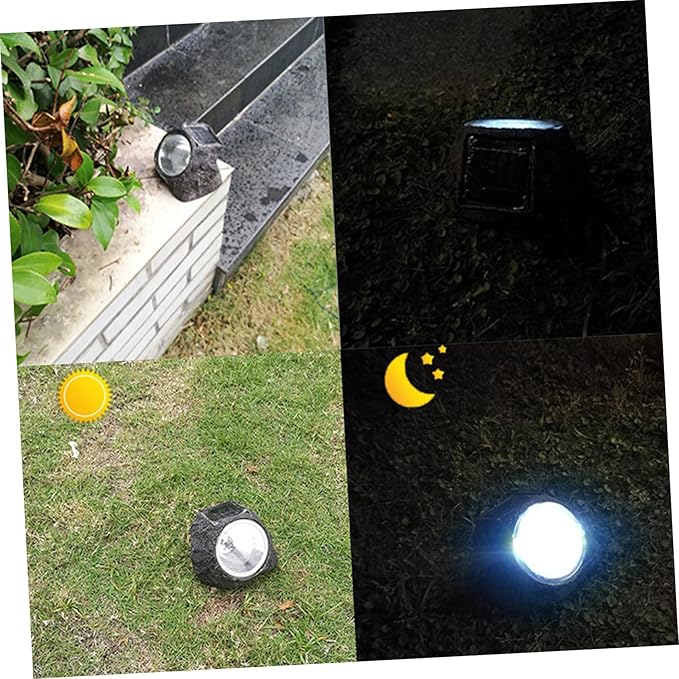 2pcs Solar-Powered Led Outdoor Flood Lights Stone Shape Lawn Lamp for Patio Decor Solar Energy Spotlight Weatherproof No Extra Power Needed