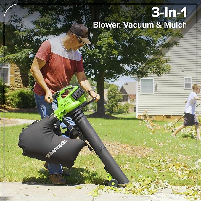 Greenworks 48V (24V x 2) 3-in-1 Brushless Blower Vacuum Mulcher (520 CFM / 240 MPH) Powerful for Yard Lawn Patio and Driveway Cleanup Includes (2) 6.0Ah Batteries and 100W Fast Charger