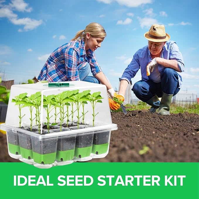 BeGrit 72 Cells Reusable Seed Starter Tray 6 Pack Seed Starter Kit with Silicone Cells Air Vent Humidity Domes for Indoor Gardening Plant Germination Trays for Seeds Starting (Clear)