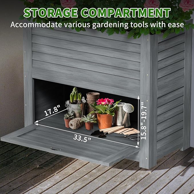 DoCred Wooden Raised Bed Garden with Storage Box 34 x 18 x 30 Elevated Large Planter Box for Herbs Vegetables Flowers Backyard Patio Gardening Balcony