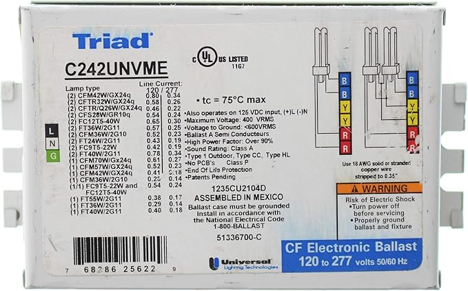 Universal C242UNVM-E001C 2Lamp 26-42 Watt Electronic Compact Fluorescent Ballast
