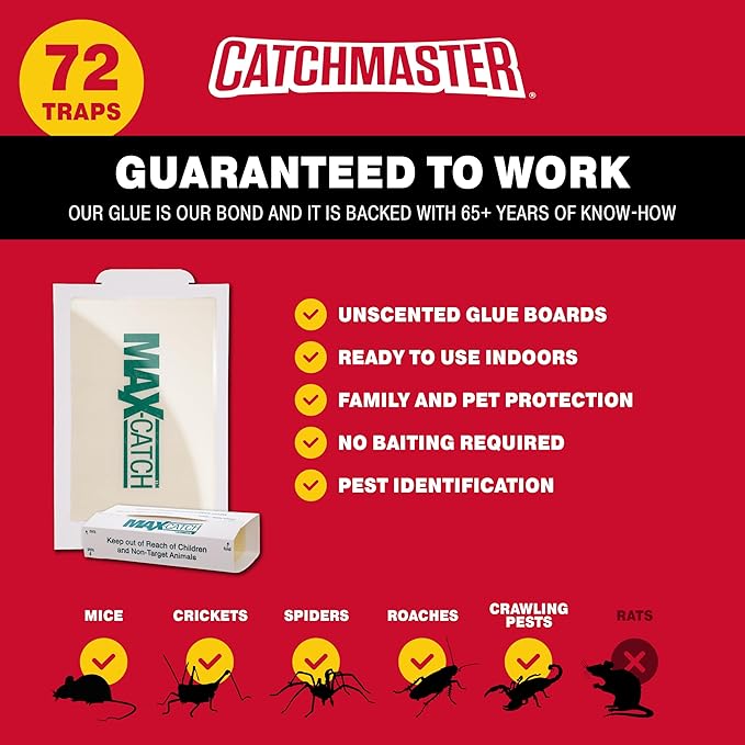 Catchmaster Max-Catch Mouse &amp Insect Glue Trap 36PK Mouse Traps Indoor for Home Sticky Pest Control Adhesive Tray for Catching Bugs Bulk Unscented Glue Boards