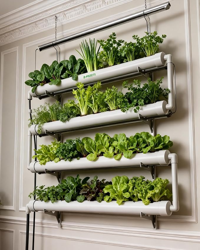NFT Hydroponics Growing System36 Pods Wall-Mounted Indoor GardenFull Spectrum Grow Lights and Powerful Water Recycling SystemOpaque PVC-U Hydroponic PipesSuitable for Leafy Greens