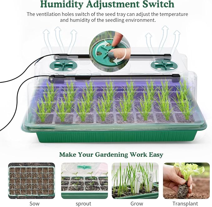 MQUPIN 80-Cell Seed Starter Tray with Grow Light 2-Pack Adjustable Brightness Seed Starter Kit with Humidity DomeSmart TimerWatering SprayerSeederPlant Germination Kit for Seeds Growing