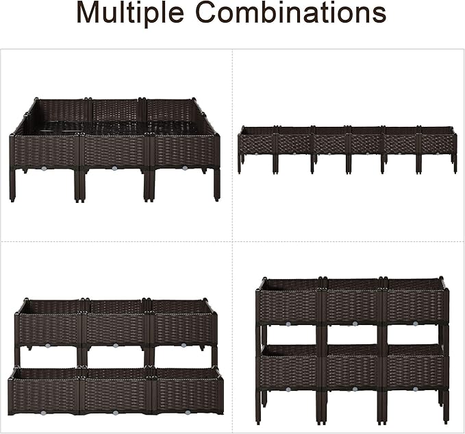 6 Raised Garden Bed Kit Elevated Self Watering Planter Boxes with Drainage Holes for Outdoor Flowers Vegetables and Herbs