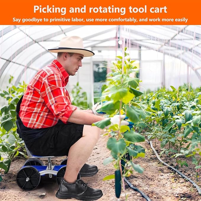 Rolling Garden Cart - Adjustable Cart Wheels Planting Tool Tray 360 Swivel Gardening Seat Outdoor Plantings Gear | Planting Weeding Gardenings Lawn for Outdoor Weeding Gardening Lawn