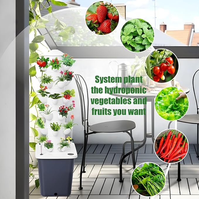 Hydroponics Growing System 30-Plants Indoor Vertical Tower Garden System Kit Hydroponic Growing Tower with 10L Tank &amp Visual Water Level Hydroponic Germination Kit for Gardening Lover